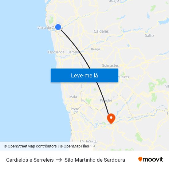 Cardielos e Serreleis to São Martinho de Sardoura map