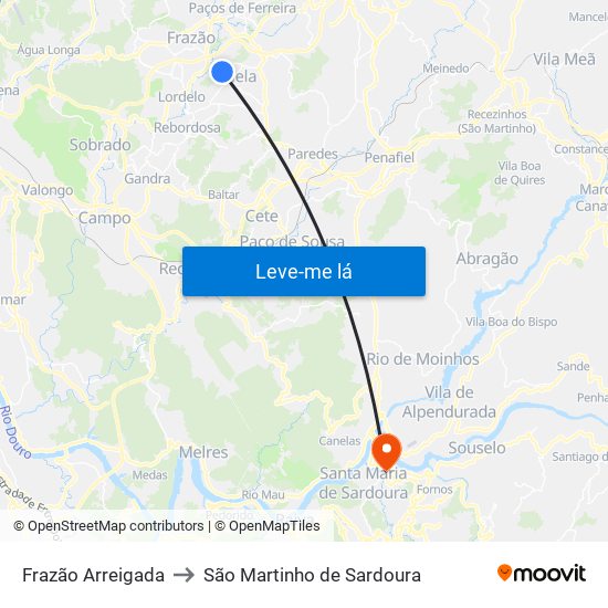 Frazão Arreigada to São Martinho de Sardoura map