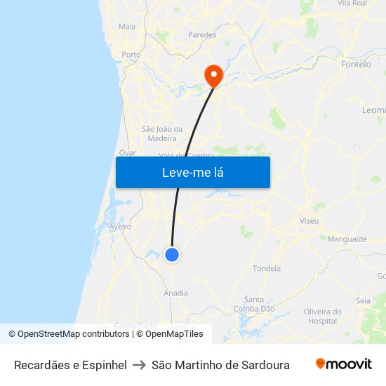 Recardães e Espinhel to São Martinho de Sardoura map