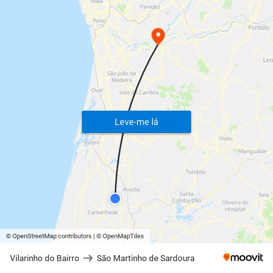 Vilarinho do Bairro to São Martinho de Sardoura map