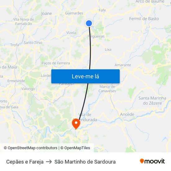 Cepães e Fareja to São Martinho de Sardoura map