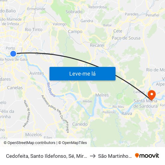 Cedofeita, Santo Ildefonso, Sé, Miragaia, São Nicolau e Vitória to São Martinho de Sardoura map
