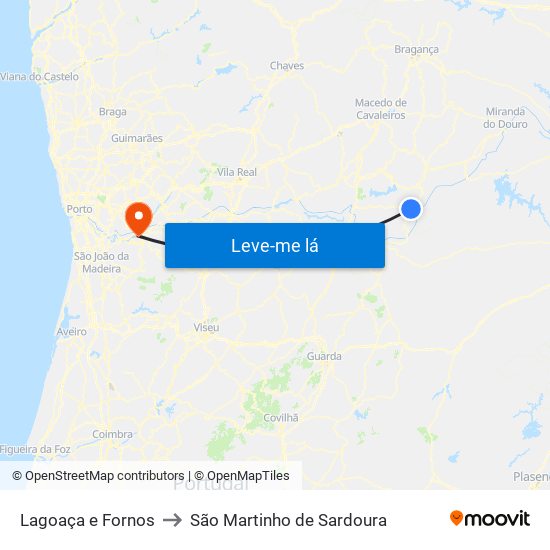 Lagoaça e Fornos to São Martinho de Sardoura map