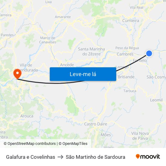 Galafura e Covelinhas to São Martinho de Sardoura map