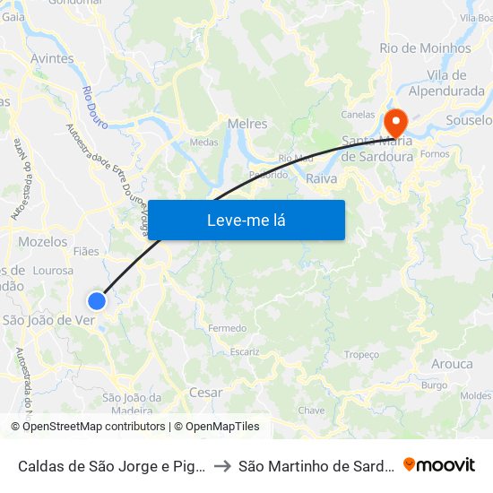 Caldas de São Jorge e Pigeiros to São Martinho de Sardoura map