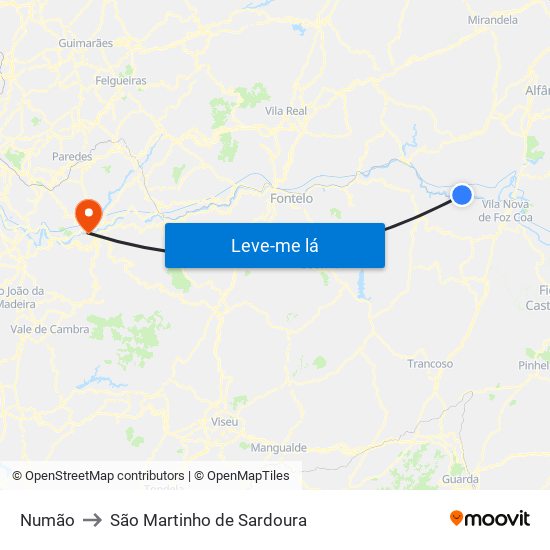 Numão to São Martinho de Sardoura map
