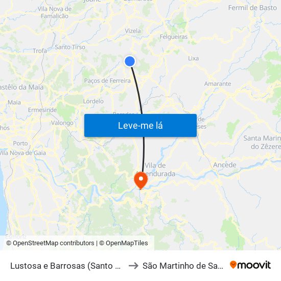 Lustosa e Barrosas (Santo Estêvão) to São Martinho de Sardoura map