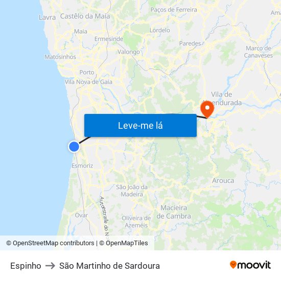 Espinho to São Martinho de Sardoura map