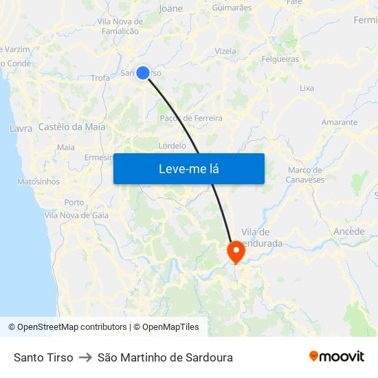 Santo Tirso to São Martinho de Sardoura map