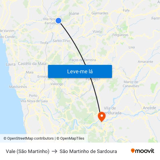 Vale (São Martinho) to São Martinho de Sardoura map