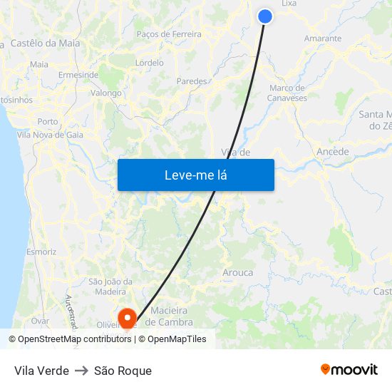 Vila Verde to São Roque map