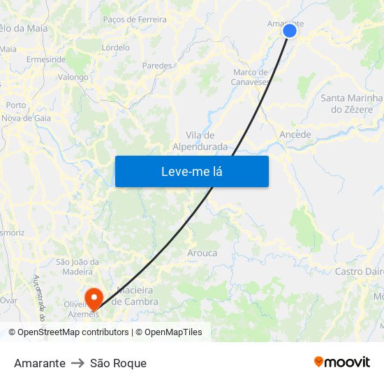 Amarante to São Roque map
