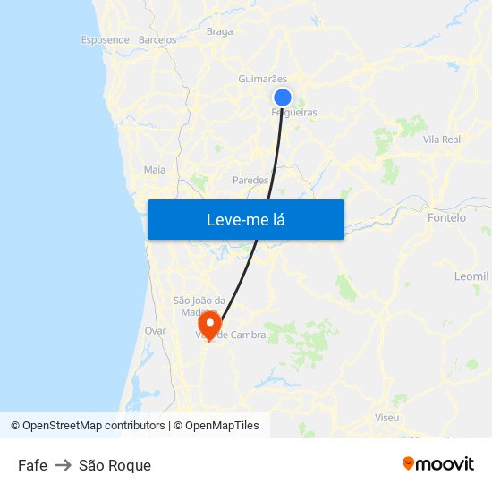 Fafe to São Roque map