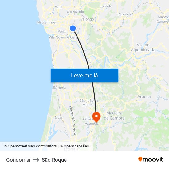 Gondomar to São Roque map