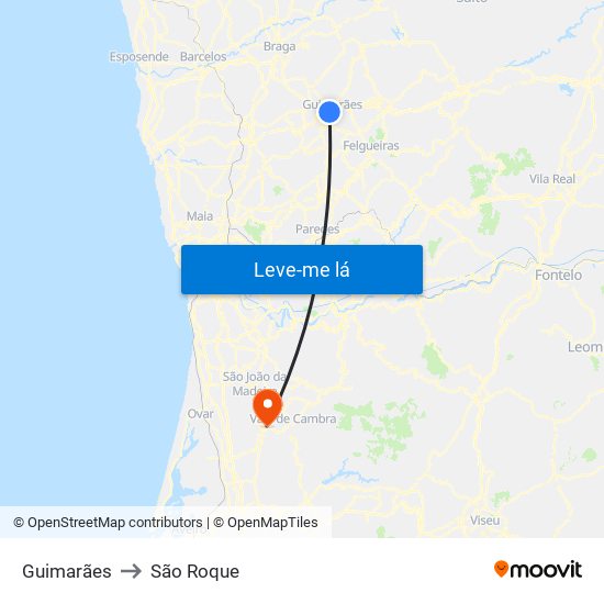 Guimarães to São Roque map