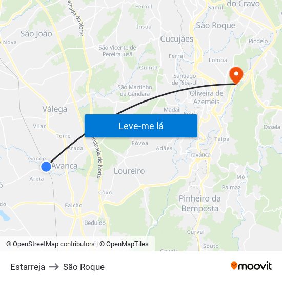 Estarreja to São Roque map