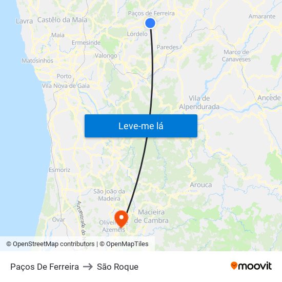 Paços De Ferreira to São Roque map