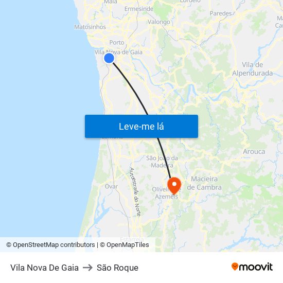 Vila Nova De Gaia to São Roque map
