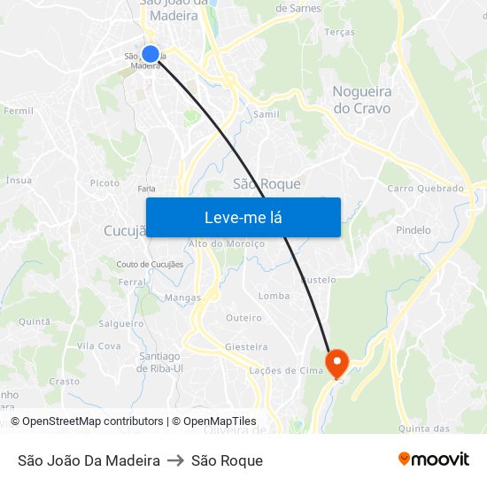 São João Da Madeira to São Roque map