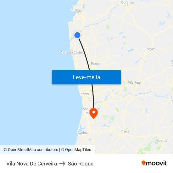 Vila Nova De Cerveira to São Roque map