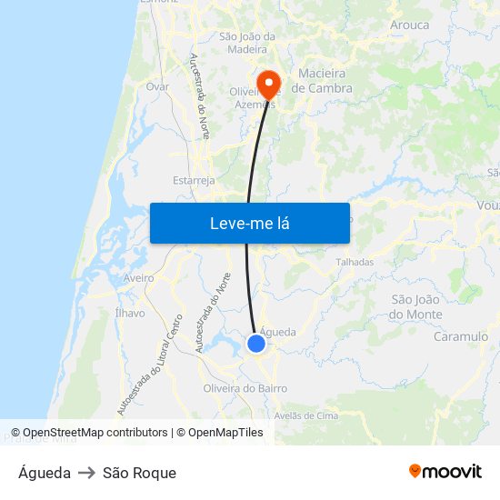 Águeda to São Roque map