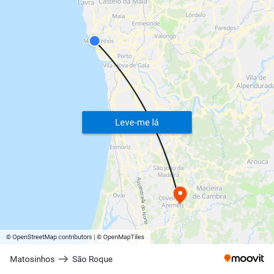 Matosinhos to São Roque map