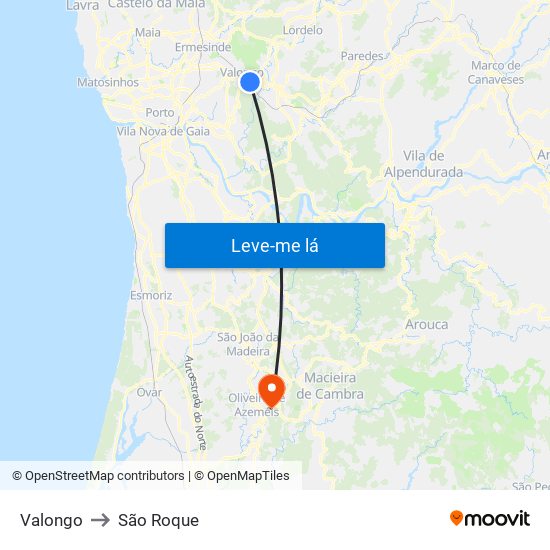 Valongo to São Roque map