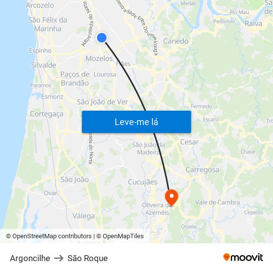 Argoncilhe to São Roque map