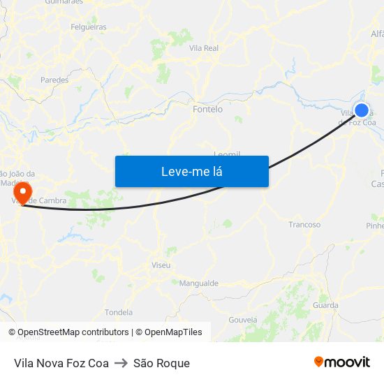 Vila Nova Foz Coa to São Roque map