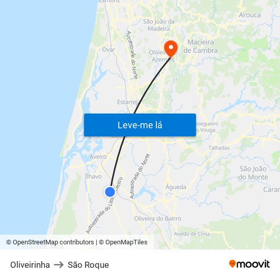 Oliveirinha to São Roque map