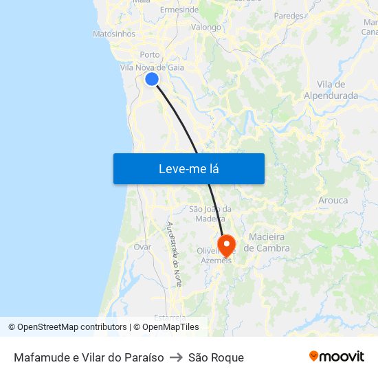 Mafamude e Vilar do Paraíso to São Roque map