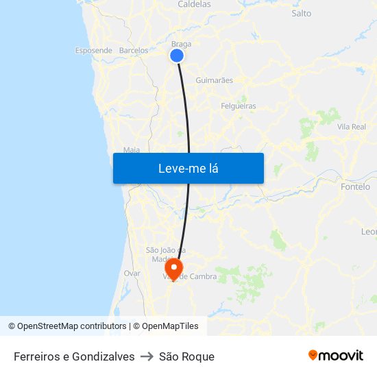 Ferreiros e Gondizalves to São Roque map