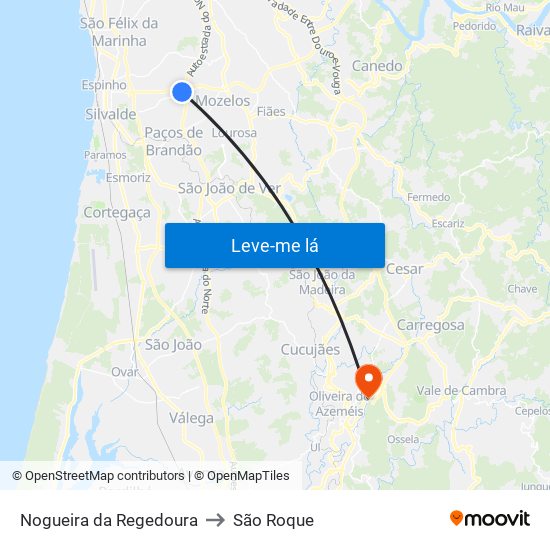 Nogueira da Regedoura to São Roque map