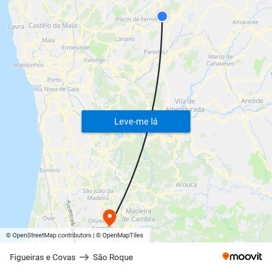 Figueiras e Covas to São Roque map