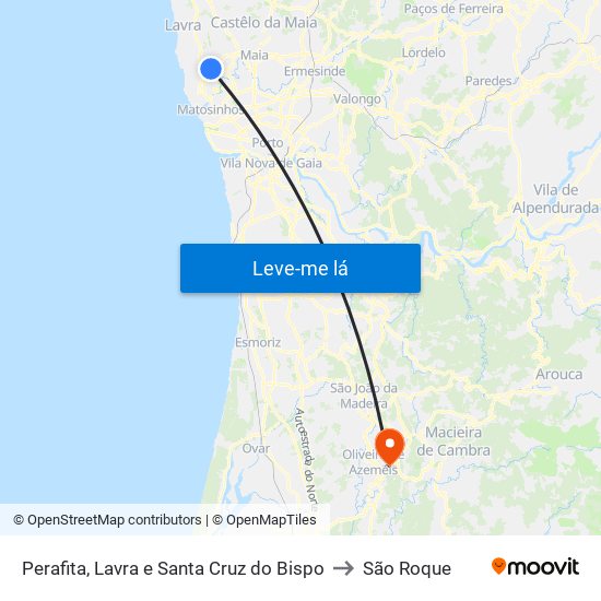 Perafita, Lavra e Santa Cruz do Bispo to São Roque map