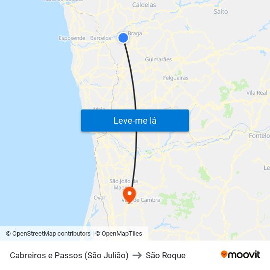 Cabreiros e Passos (São Julião) to São Roque map