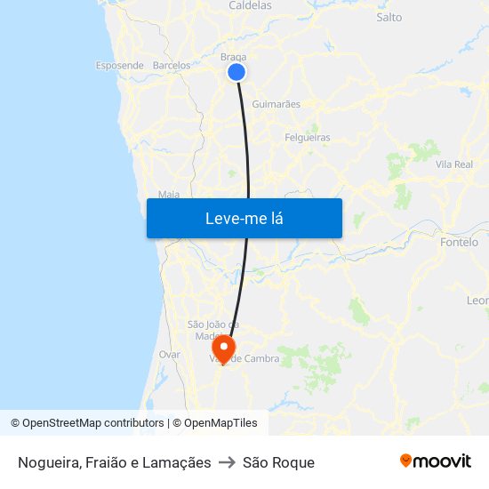 Nogueira, Fraião e Lamaçães to São Roque map