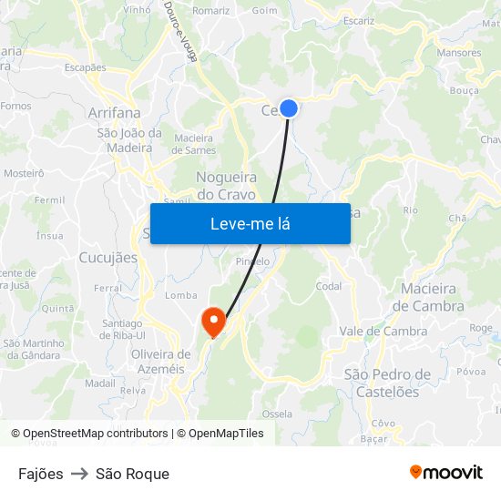 Fajões to São Roque map