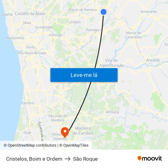 Cristelos, Boim e Ordem to São Roque map