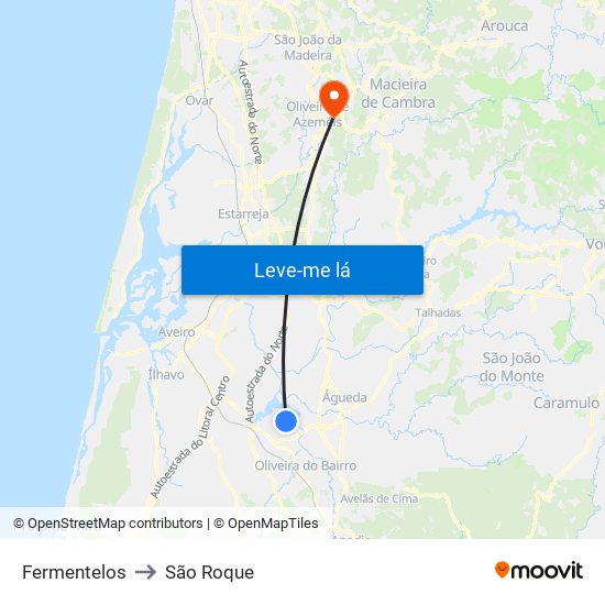 Fermentelos to São Roque map