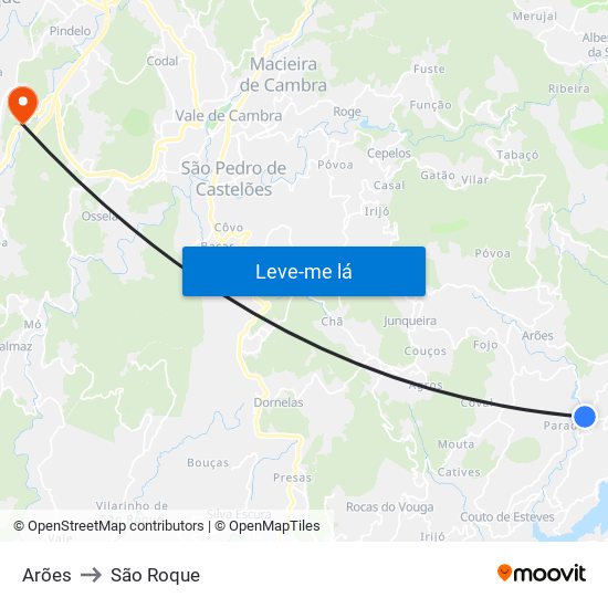 Arões to São Roque map