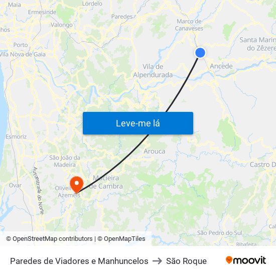 Paredes de Viadores e Manhuncelos to São Roque map
