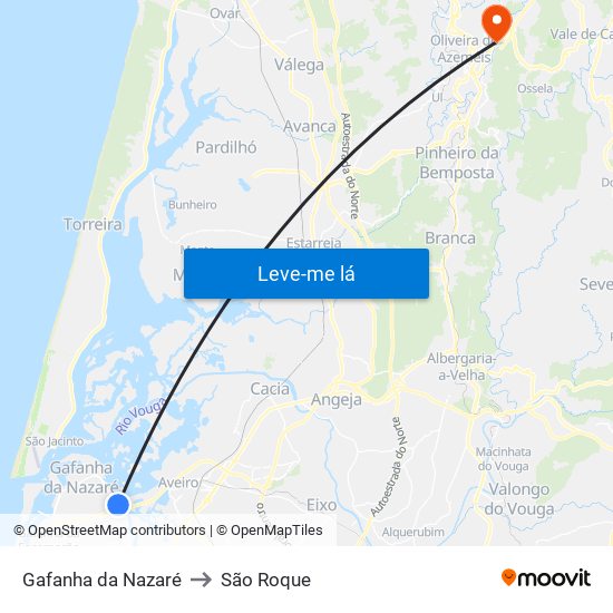 Gafanha da Nazaré to São Roque map