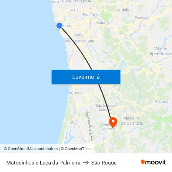 Matosinhos e Leça da Palmeira to São Roque map