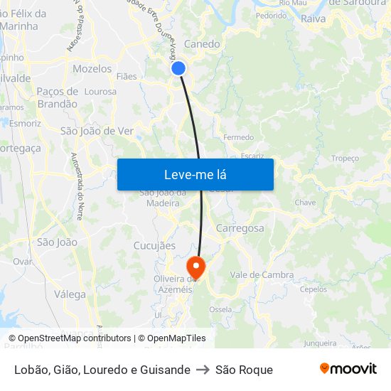 Lobão, Gião, Louredo e Guisande to São Roque map