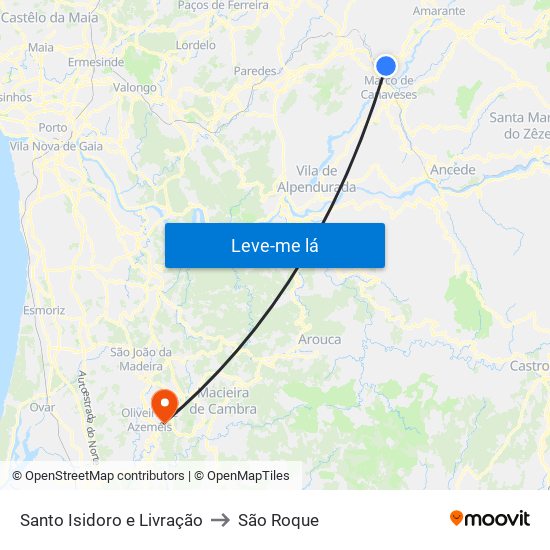 Santo Isidoro e Livração to São Roque map