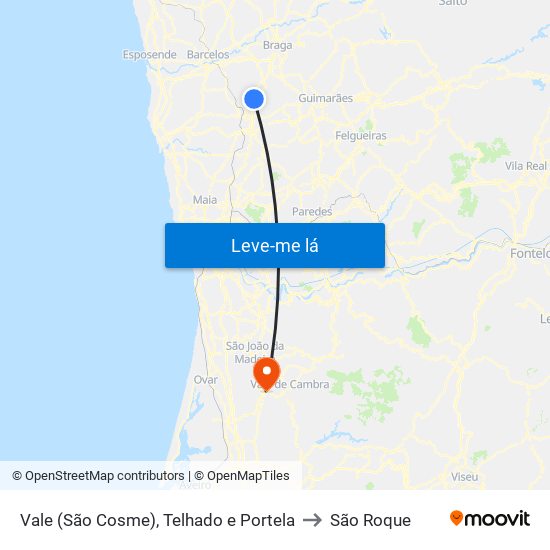 Vale (São Cosme), Telhado e Portela to São Roque map