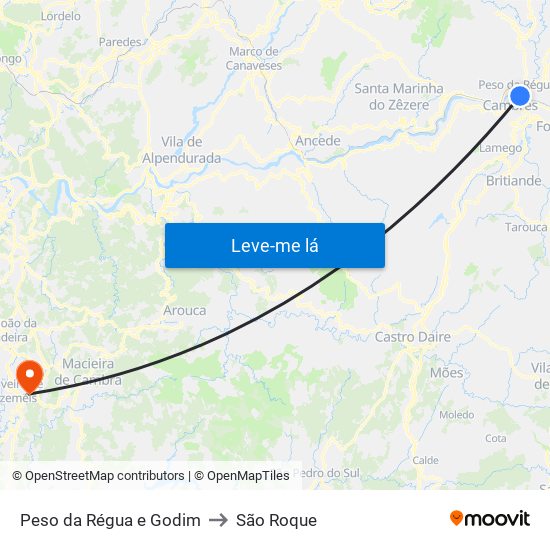 Peso da Régua e Godim to São Roque map