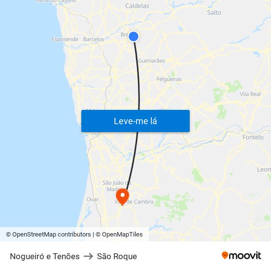 Nogueiró e Tenões to São Roque map