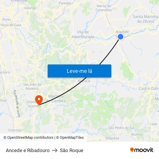 Ancede e Ribadouro to São Roque map
